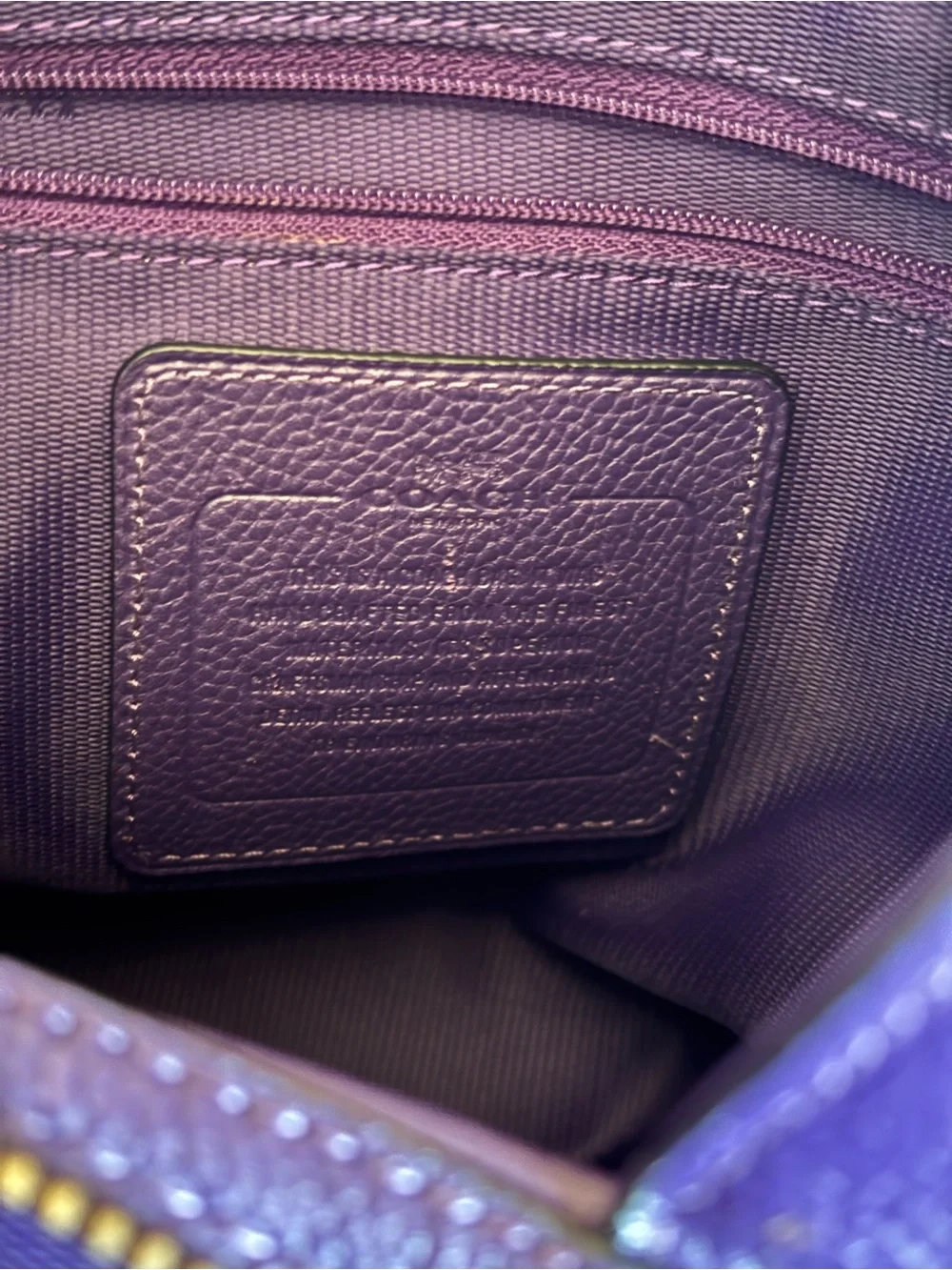 Coach Purple Pebbled Leather Shoulder Bag with Gold Hardware
